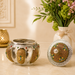 Pot à bonbons en verre finition argent antique, boîte à bibelots décorative, objet de luxe pour cadeaux d'entreprise et de festival, pièce maîtresse - Product Image 5
