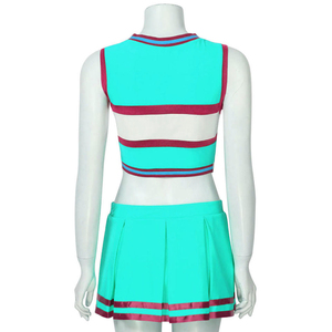 Ensemble uniforme de cheerleading style universitaire haut à manches longues jupe plissée dégradé de couleurs blocs de couleur personnalisés orné de strass - Product Image 6