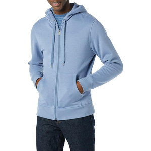 Sweat-shirt à capuche zippé bleu clair pour homme, coupe classique, en molleton décontracté, idéal pour l'automne, couleur unie, design tricoté - Product Image 6