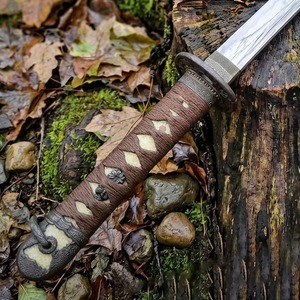 Cuchillo de Hoja Fija Hecho a Mano Personalizado, Punta de Lanza, Borde Recto, Acero al Carbono, Mango de Cuero, Cuchillo de Caza para Exteriores y Camping - Product Image 2