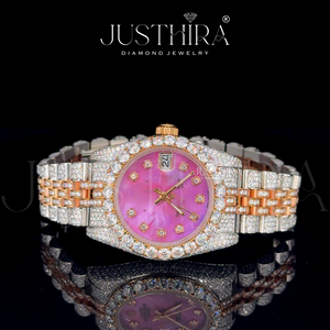 Reloj de pulsera para mujer con esfera rosa de moissanita de calidad de exportación, esfera de cristal, resistente al agua, disponible al mejor precio. - Product Image 2