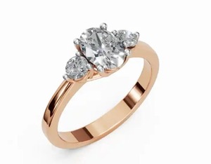 Bague en diamant ovale cultivé en laboratoire de la collection Trilogy, en or jaune, rose ou blanc 9kt, 14kt ou 18kt, 1,00 carat, trois pierres, bijoux durables - Product Image 2