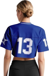 <b>Women</b> <b>Mesh</b> Jersey Crop <b>Top</b> V Neck Short Sleeve Sporty Number 22 Printed Breathable Athletic Wear - Product Image 3