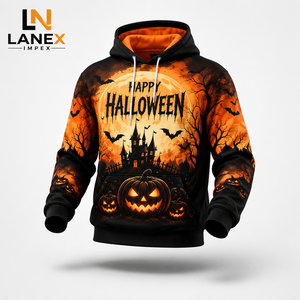Sweat à capuche unisexe personnalisé 3D Happy Halloween Pumpkin, pull à sublimation avec motif Lune et Château, en polyester, style streetwear - Product Image 2