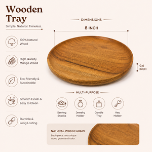 Plateau de service rond en bois |   Plateau de service en bois fait main |   Plateau à collation en bois |   Plateau en bois naturel pour la salle à manger et la cuisine - Product Image 5