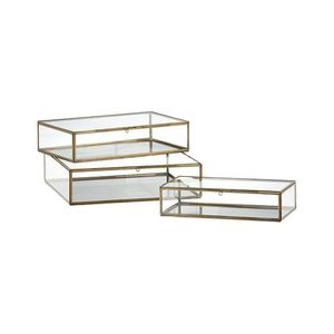 Wholesale Luxury Brass Metal Trim Clear Glass Jewelry <b>Box</b> Organizer with Velvet <b>Ring</b> Holder Slots and Decorative Woven Base - Product Image 2