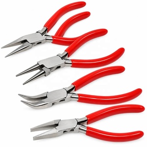 Juego de 4 alicates de acero inoxidable para hacer joyas, mango rojo, punta redonda, punta plana, punta larga - Product Image 1