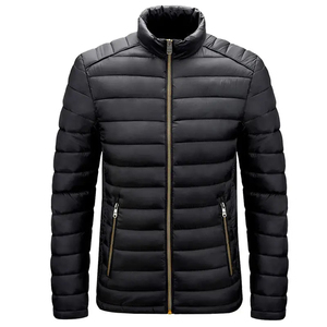 Blouson matelassé slim noir pour homme, chaud et coupe-vent, col montant, fermeture éclair, vêtement d'extérieur décontracté pour l'hiver - Product Image 3