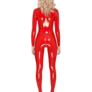 Mono largo rojo de PU para mujer, cuello alto, manga larga, cintura alta, ajustado, elástico, estilo bodycon, ropa de club - Product Image 2