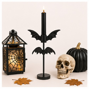 Bat Wing Candle Holder Matte Black Metal <b>Candelabra</b> for Halloween Table Decor Spooky Taper Candlestick for Haunted House - Product Image 2