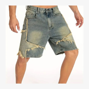Pantalones Cortos de Mezclilla Holgados Estilo Y2K con Pedrería, Cintura Elástica, Casuales, para Verano, Estilo Urbano, para Hombre - Product Image 4