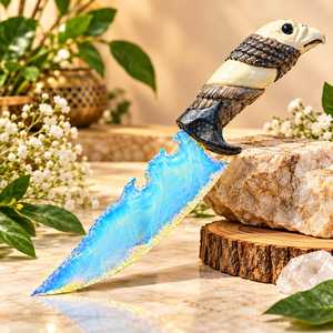 Cuchillo Decorativo de 10 Pulgadas con Mango Estilo Ópalo, Cristal Azul, Coleccionable de Fantasía y Decoración para Altar - Product Image 5