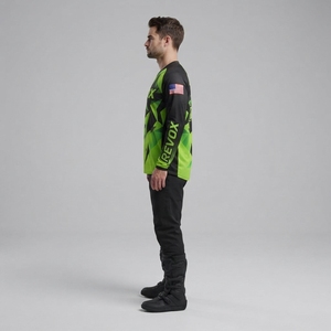 Camiseta de Motocross Personalizada para Hombre, Verde Neón y Negro, Diseño Geométrico, Manga Larga, para Motocross, BMX, Carreras, 100% Poliéster, Secado Rápido, OEM - Product Image 3