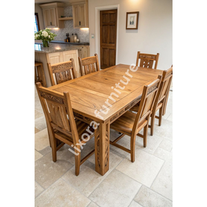 ชุดโต๊ะรับประทานอาหารไม้เนื้อแข็งทำมือสุดหรู 6 ที่นั่ง พร้อมเคลือบผิววอลนัทระดับพรีเมียม รูปทรงสี่เหลี่ยมผืนผ้า - Product Image 6