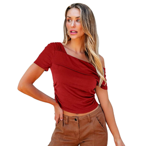 2025 Women's Trendy All Seasons Eco-Friendly Breathable One-<b>Shoulder</b> Full Sleeves <b>Off</b>-<b>Shoulder</b> Asymmetrical Stretchy Woven Loose - Product Image 2