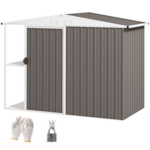 Casetta da Giardino in Metallo 6FT X 4FT Grigio Caldo con Prese d'Aria e Porta Lucchettabile per Giardino, Cortile e Patio, Struttura in Legno e Plastica - Product Image 1