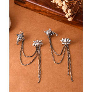 Meera Jaipur Fine Cuff Earrings Pushp <b>Silver</b> <b>Studs</b> with Stylish Design From India - Product Image 2