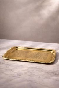 Handcrafted Rectangular Brass <b>Serving</b> <b>Tray</b> with Engraved Floral Pattern Decorative <b>Gold</b> Finish Tea Coffee Breakfast Platter for - Product Image 2