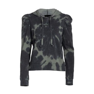 Sudadera con capucha personalizada para mujer, con hombros abullonados, de algodón French Terry, con efecto tie-dye en espiral, color verde oliva, ajustada, OEM al por mayor - Product Image 3