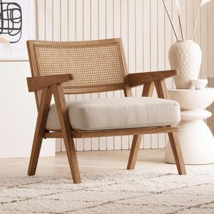 Fauteuil d'appoint en rotin et teck pour la maison, la chambre, le salon, la salle à manger, le salon de réception |   Ultra doux et confortable pour une détente sans stress | - Product Image 1
