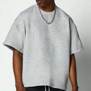 Camiseta de algodón gris extragrande para hombre, manga corta, cuello redondo, estilo casual, lisa, corte regular - Product Image 1