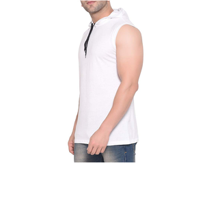 Custom Logo Winter Casual Men's Sleeveless <b>Hoodie</b> for <b>Workout</b> Gym Training 100% Cotton Breathable Hooded Tank Top - Product Image 4