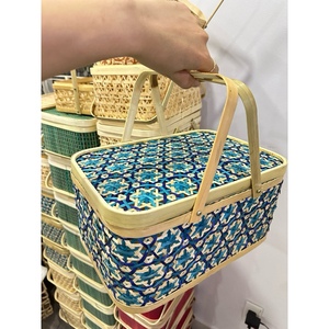 Best Price Bamboo Handwoven <b>Basket</b> <b>Handle</b> Vintage Style Colorful Rectangle Detachable Design Multi-Purpose Gifting Home Decorate - Product Image 3