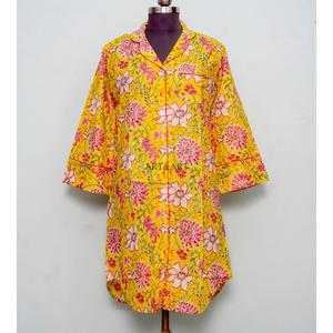 Ensemble robe moulante bohème en coton pour femme, longueur genou, avec chemise imprimée florale, taille naturelle, boutons tissés, nettoyage à sec - Product Image 4