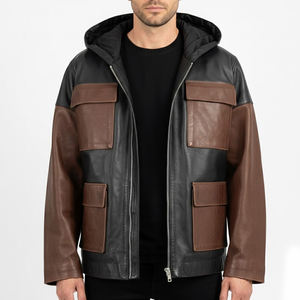 Chaqueta Bomber Vintage Marrón para Hombre, 100% Poliéster con Cuello Camisero, Chaqueta de Invierno de Cuero Suave Premium para Hombre - Product Image 1