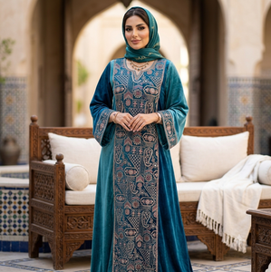 Tissu en velours brodé à motif floral pour Abaya, Kaftan, veste femme, décoration textile de maison, taie d'oreiller, tissu de poids moyen - Product Image 3
