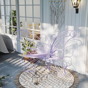 Panca a forma di farfalla in ferro viola da 50 pollici per esterni, robusta panca da patio per veranda, prato, giardino e cortile - Product Image 3