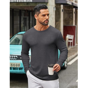 Men Long Sleeve Cotton T Shirt Casual Plain Crew Neck Tee Custom Printing Private Label Bulk Supplier - Product Image 2