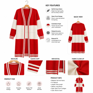เสื้อสเวตเตอร์แขนยาวอะคริลิคสีแดงขาวตัดกัน แบรนด์ Cosh International Sorority Sisterhood สำหรับใส่ในฤดูหนาว สไตล์ลำลอง อุ่นสบาย ทันสมัย - Product Image 6