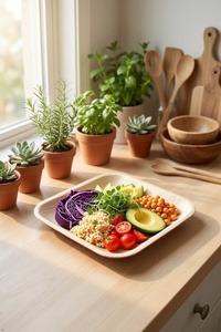 Assiettes en feuilles de palmier naturelles, carrées de 8 pouces, pour la présentation culinaire, la présentation d'aliments biologiques, les repas sains et les événements éco-responsables - Product Image 2