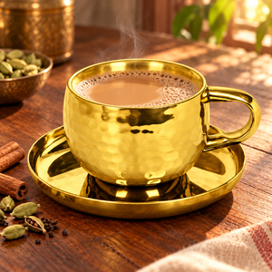 Hammered Gold Drinkware <b>Cup</b> <b>and</b> <b>Saucer</b> <b>Tea</b> Mug Beverage Server for Cafe Home Decor - Product Image 1
