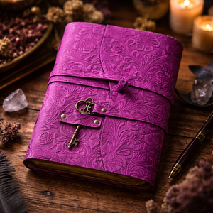 Diario de Cuero Genuino con Diseño Floral Rosa, Tapa Dura, Cosido a Mano, Estilo Vintage, 100 Hojas sin Líneas con Borde Decorativo, Ideal para Regalo - Product Image 1