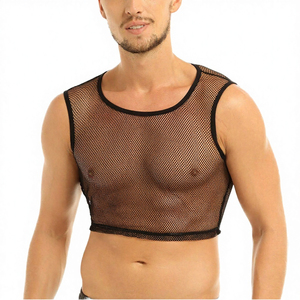 Fasmic International – Nouveau débardeur court noir en maille pour homme, col rond, sans manches, extensible, respirant, en Spandex/Nylon tricoté, style décontracté - Product Image 2