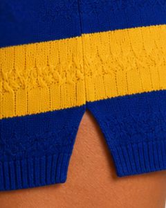 Yellow And Royal Blue Striped Knit Romper Women Short Sleeve Polo Collar Cotton Summer Casual Playsuit One Piece Custom Design - Product Image 6