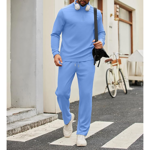 Conjunto Deportivo de Hombre Azul Claro con Cierre de Cremallera, Tejido de Punto, Color Sólido, Ropa Casual para Otoño, Tejido de Poliéster Transpirable - Product Image 5