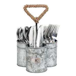 Custom Galvanized Cutlery Holder with Rope Handle Metal Utensil <b>Caddy</b> for Farmhouse <b>Kitchen</b> Storage and Tableware Organization - Product Image 1