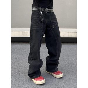 2025 hommes Y2K Baggy Hip Hop jean coupe ample avec sutures irrégulières jambe large et poches pantalon en jean confortable - Product Image 3