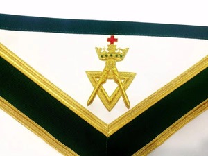 Tablier de membre des grades maçonniques alliés, bordure en velours vert avec broderie à la main en tresse métallique - Product Image 5