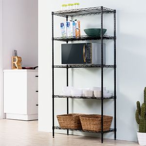 Scaffalatura a 5 Ripiani in Filo Metallico Resistente, Nero Opaco, per Cucina, con Ripiani Larghi Regolabili - Product Image 2