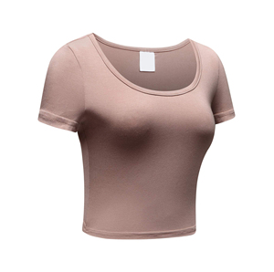 เสื้อครอปท็อปแขนสั้น คอกลม ทรงหลวม สีพื้น ผ้าเจอร์ซีย์คอตตอน เสื้อยืดลำลอง แห้งเร็ว เป็นมิตรกับสิ่งแวดล้อม สำหรับฤดูใบไม้ผลิและฤดูร้อน - Product Image 6