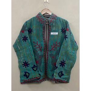 Handmade 100% Cotton kantha Embroidered <b>Jacket</b> <b>for</b> <b>Women</b> one-of-kind Full Sleeve Floral Pattern Spring Bohemian Style Coat - Product Image 6
