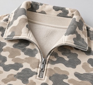 <b>Women's</b> Camouflage Print <b>Quarter</b> <b>Zip</b> Fleece <b>Sweatshirt</b> Knitted Lined Long Sleeve Relaxed Fit Casual - Product Image 3
