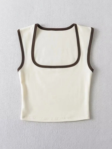 Woman Fashion Slim Solid Contrust Camis Casual Sleeveless <b>Tanks</b> <b>Square</b> Collar Crop <b>Tops</b> Clothing Streetwear - Product Image 5