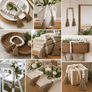 Guirnalda de Cuentas de Algodón Tejida a Mano con Borlas de Yute, Decoración Boho Rústica para Bandeja de Niveles, Marca DECORYUG, para Sala de Estar y Regalo de Inauguración de Casa - Product Image 3
