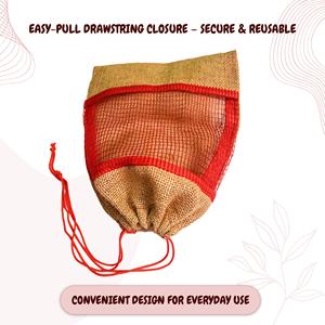 Bolsa de malla biodegradable de yute con cordón, 25*20 cm, reutilizable, transpirable, para almacenamiento de alimentos, soporta hasta 1 kg de frutas y verduras - Product Image 3