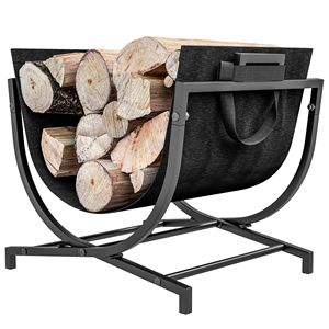 Porta Legna Pieghevole per Interni ed Esterni con Manici in Tela 43 cm x 38 cm x 40 cm Nero - Product Image 1